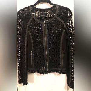 XOXO Lacy Crochet Vegan Leather Zipper Moto Jacket Size M